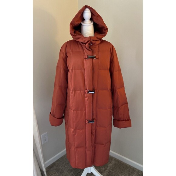 Donatella Coat Size XL Long Down Quilted Puffer Jacket 2 Way Zip Orange Rust - Picture 1 of 12
